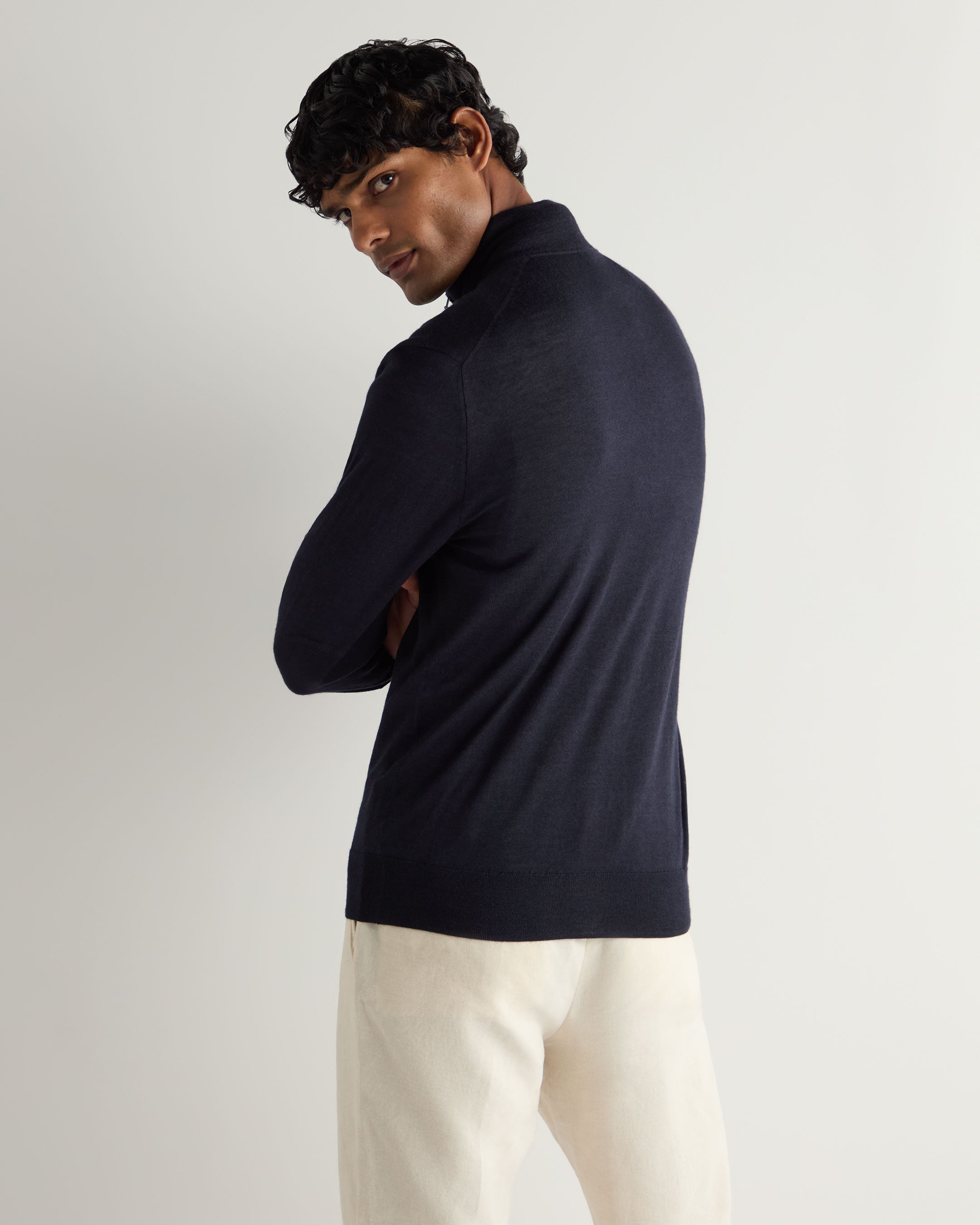 Heren Hyde Fine Gauge Cashmere Full Zip Trui Marineblauw