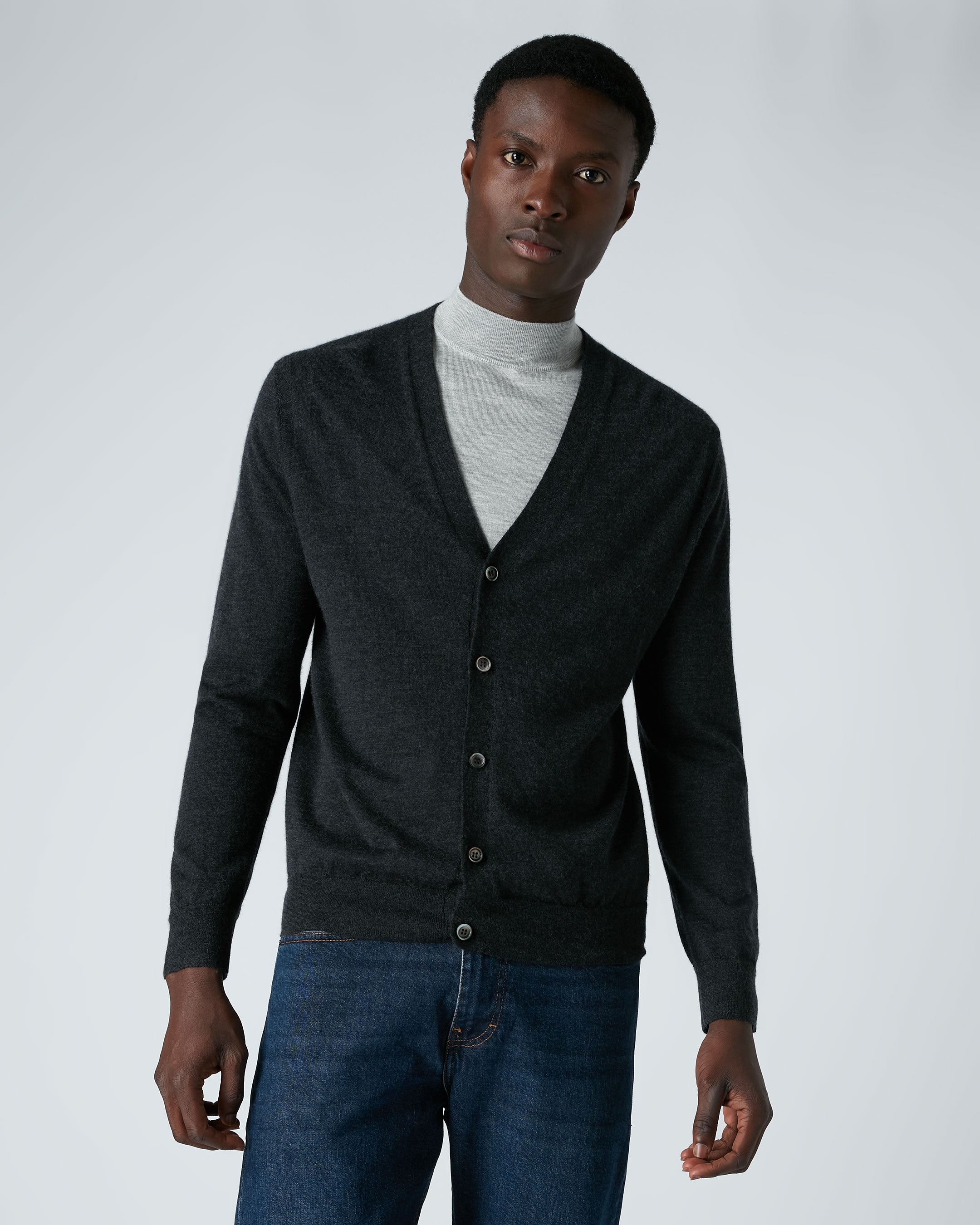 Heren Curzon Fine Gauge Cashmere Cardigan Donker Antracietgrijs