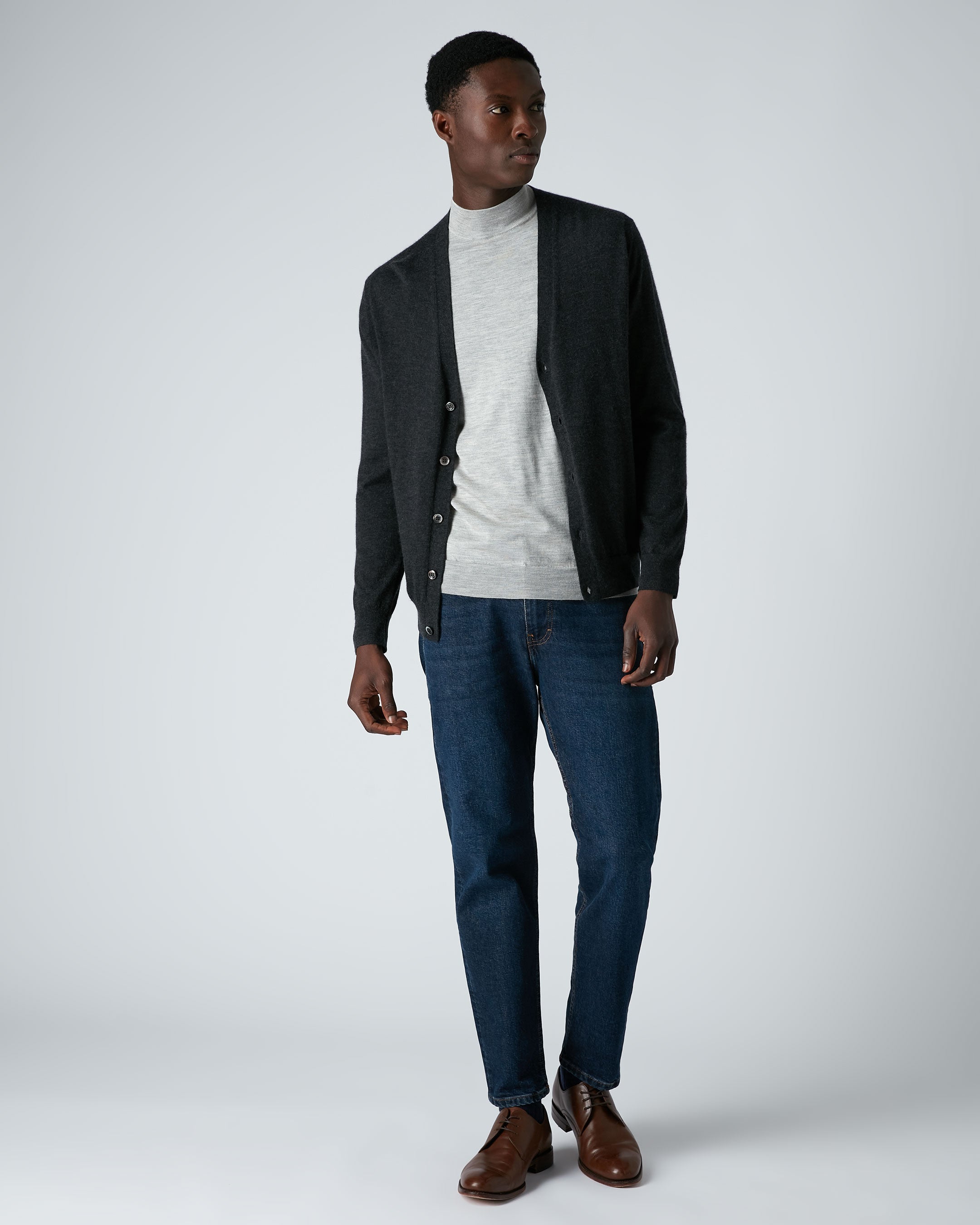 Heren Curzon Fine Gauge Cashmere Cardigan Donker Antracietgrijs