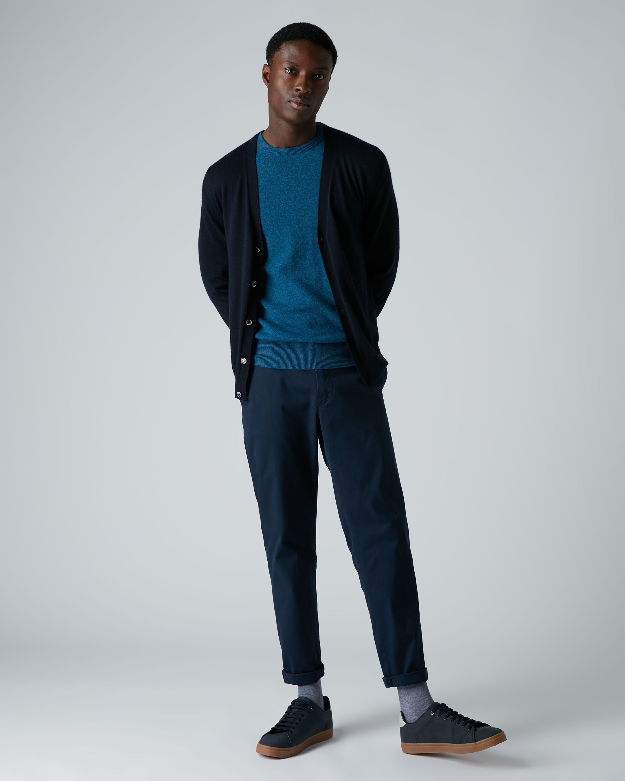 Heren Curzon Fine Gauge Cashmere Cardigan Marineblauw
