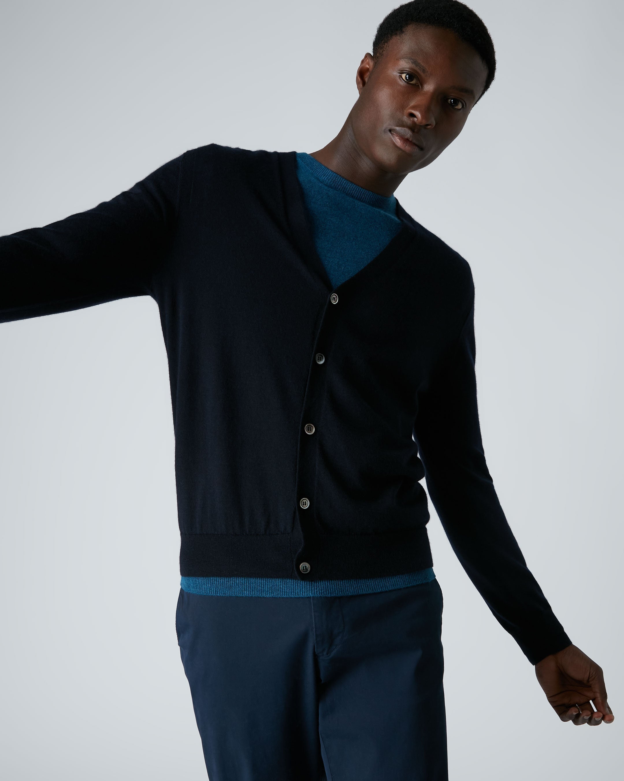 Heren Curzon Fine Gauge Cashmere Cardigan Marineblauw