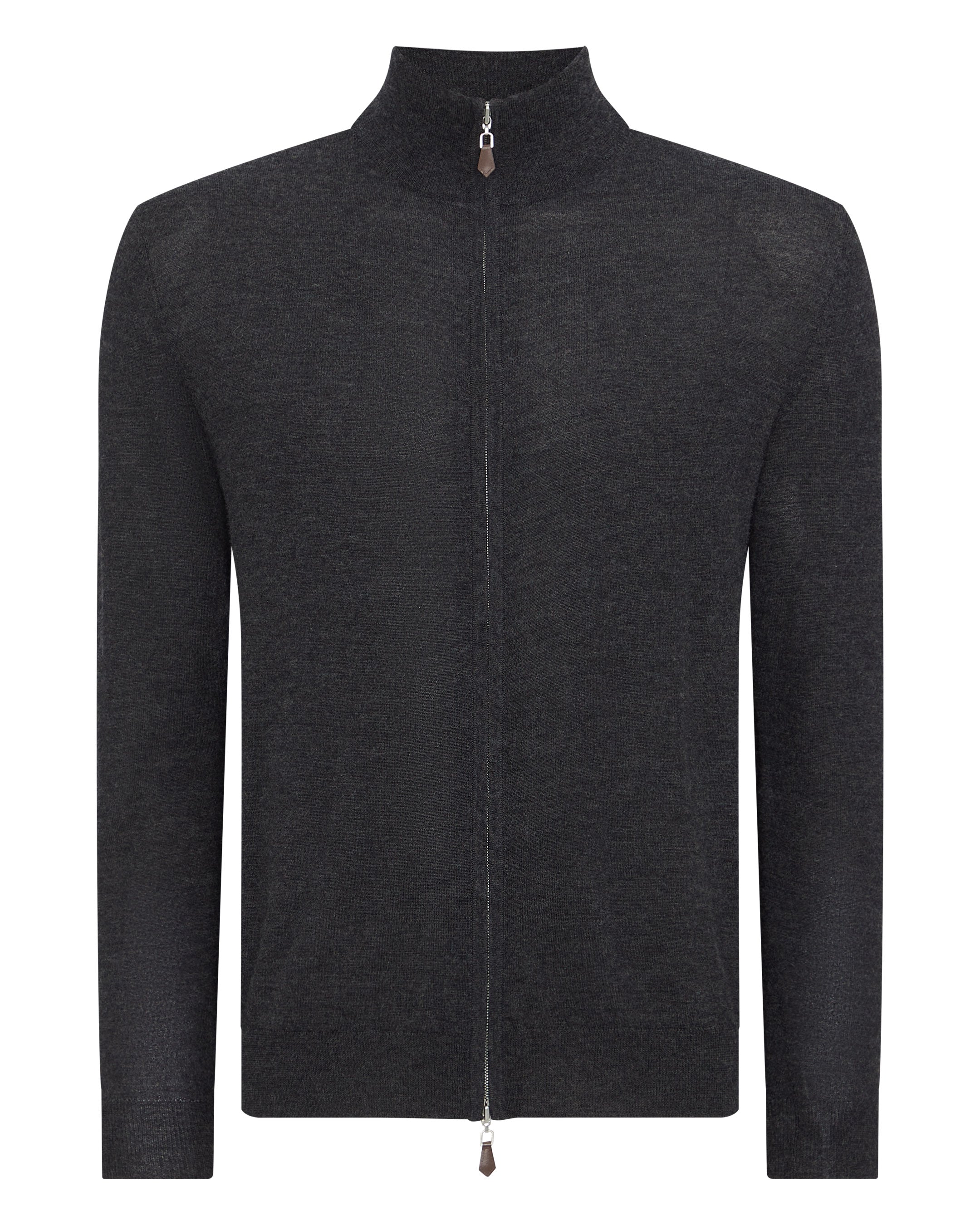 Heren Hyde Fine Gauge Cashmere Full Zip Trui Donker Antracietgrijs