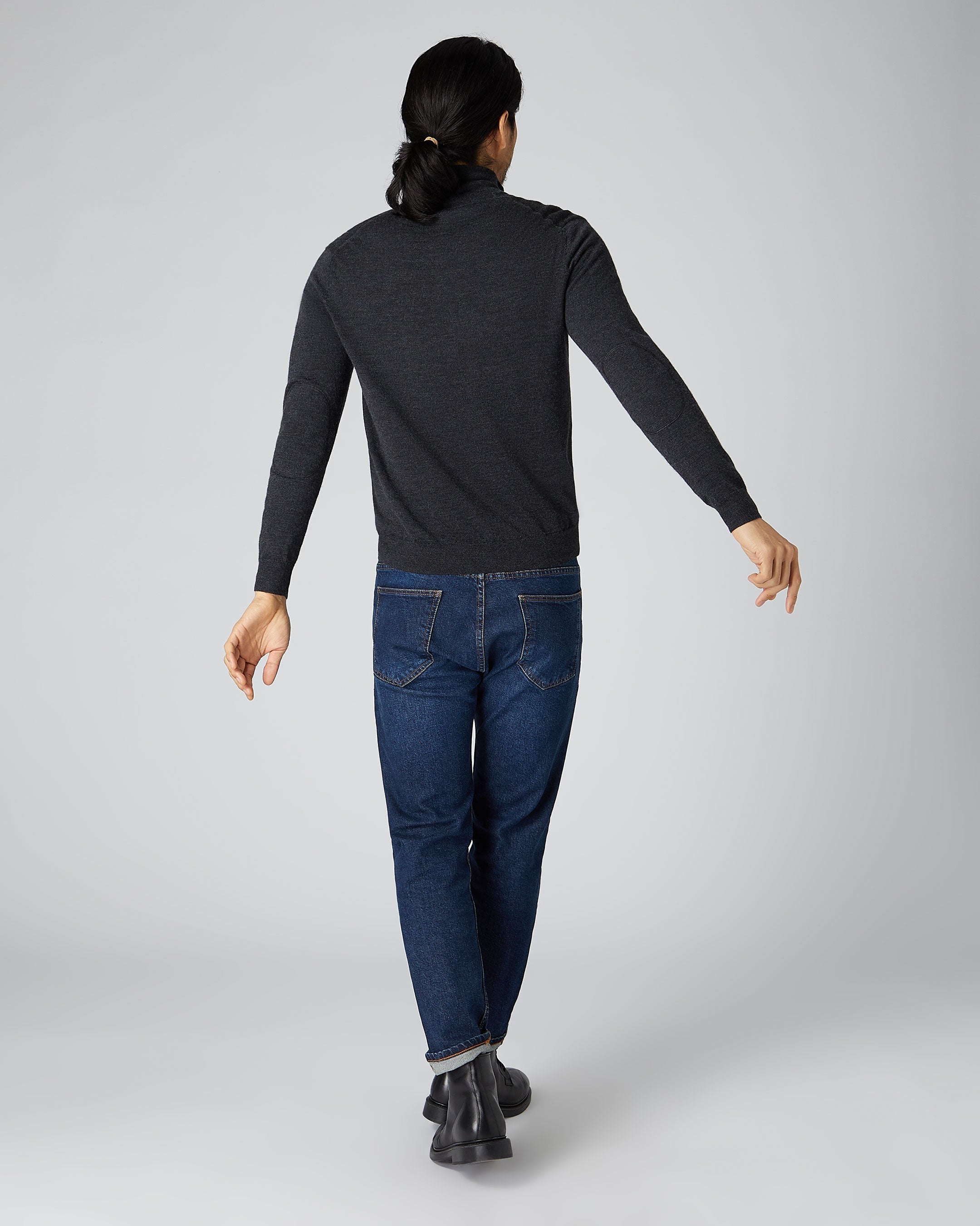 Heren Hyde Fine Gauge Cashmere Full Zip Trui Donker Antracietgrijs
