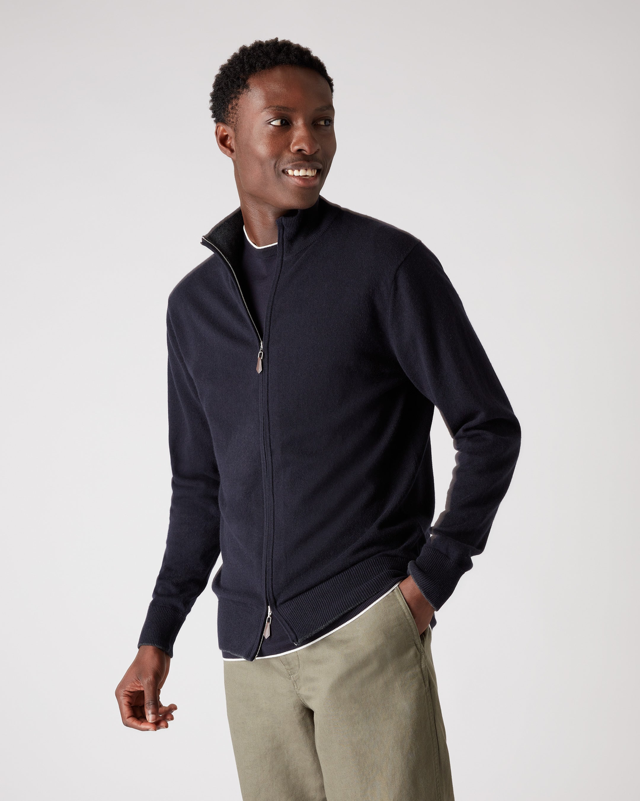 Heren Knightsbridge Full Zip Kasjmier Trui Marineblauw