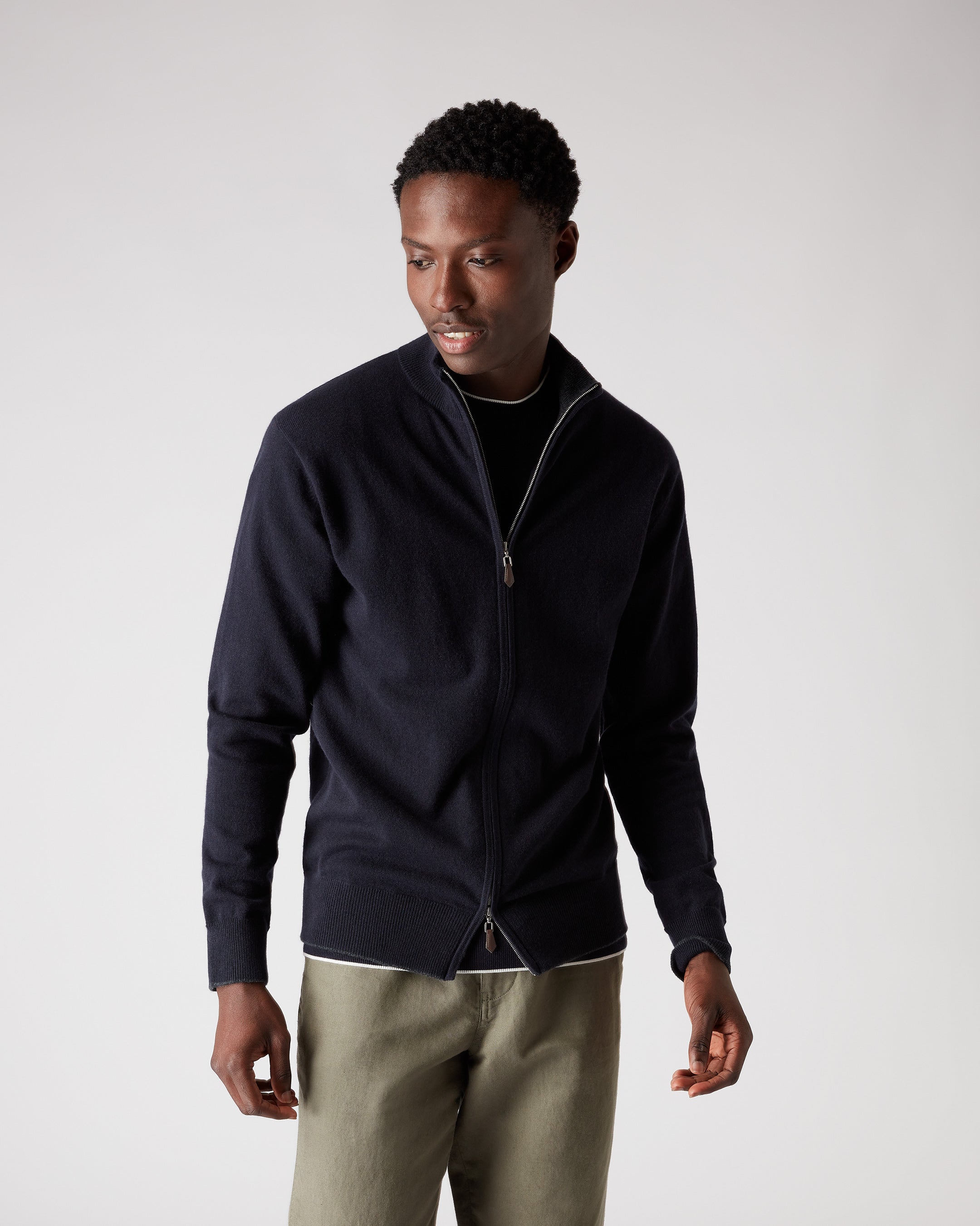 Heren Knightsbridge Full Zip Kasjmier Trui Marineblauw