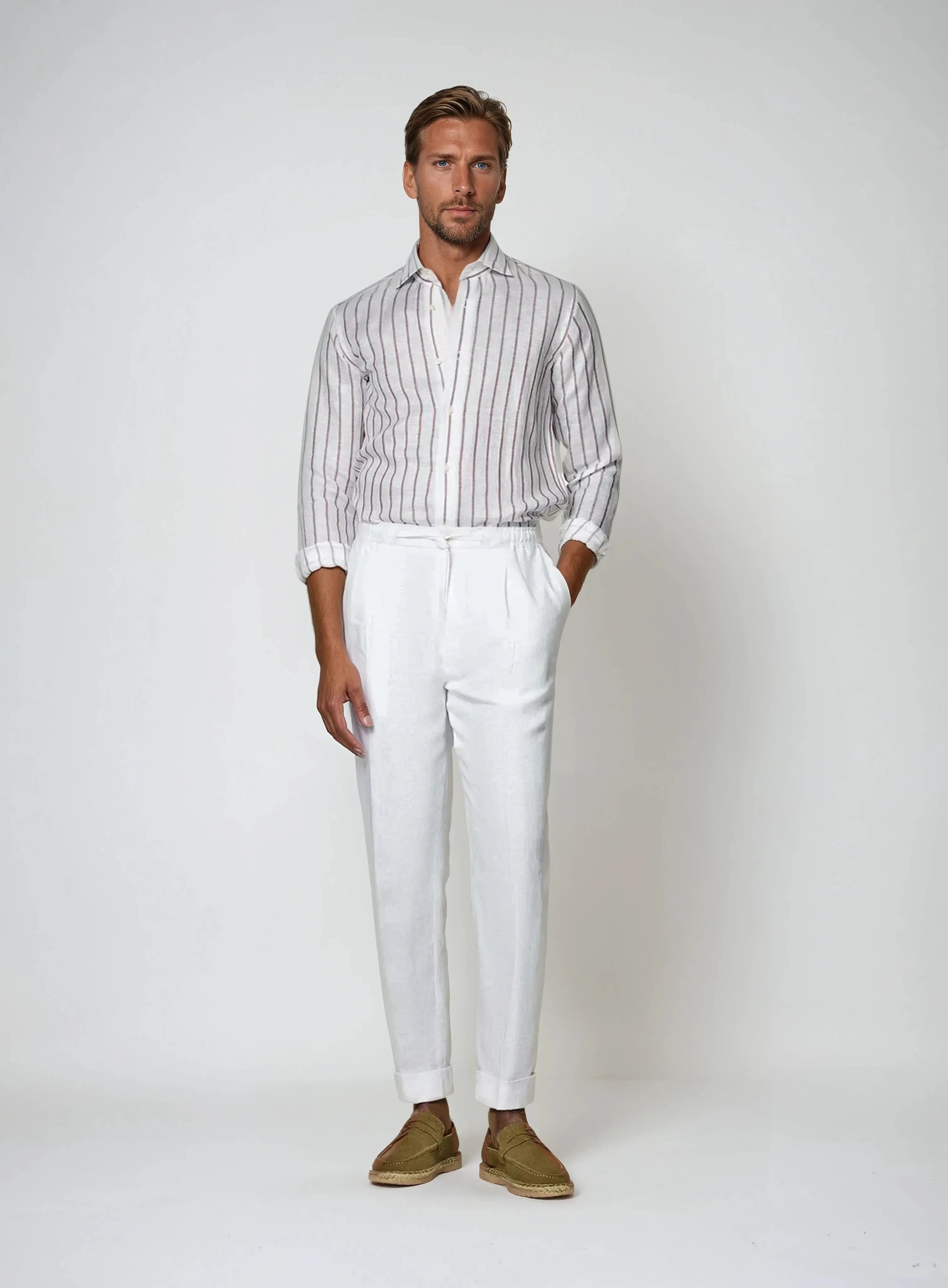 Russell - Elegante witte linnen broek